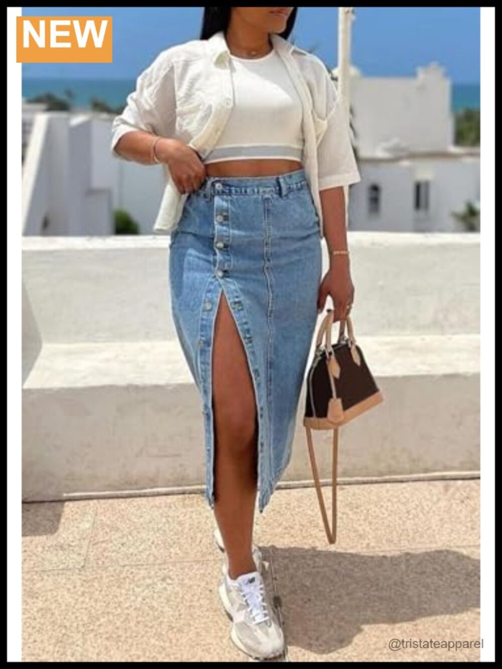 High Waisted Maxi Denim Skirt with Slit Button Down Y2K Vintage Jean Skirt - Picture 4 of 5